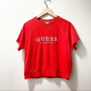 Guess Red Short Sleeve Crewneck Cropped Sweatshirt